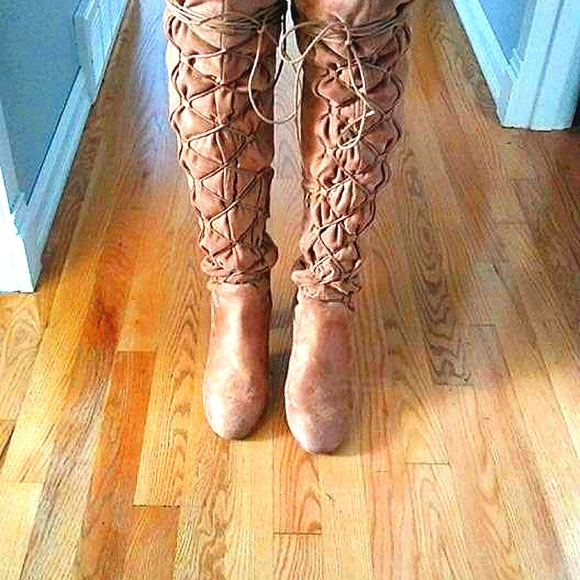 Qupid Tall Front Lace Up Swede Boots - Picture 2 of 7